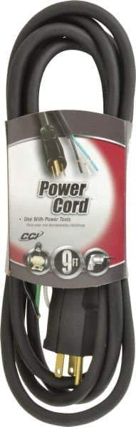 Southwire - 9', 16/3 Gauge/Conductors, Black Outdoor Replacement Cord - 1 Receptacle, 13 Amps, 125 VAC, UL SJEOOW, NEMA 5-15P - USA Tool & Supply