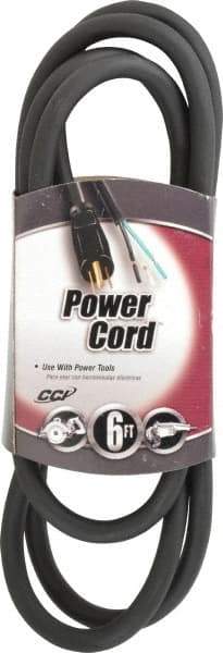 Southwire - 6', 14/3 Gauge/Conductors, Black Outdoor Replacement Cord - 1 Receptacle, 15 Amps, 125 VAC, UL SJEOOW, NEMA 5-15P - USA Tool & Supply