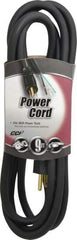 Southwire - 9', 14/3 Gauge/Conductors, Black Outdoor Replacement Cord - 1 Receptacle, 15 Amps, 125 VAC, UL SJEOOW, NEMA 5-15P - USA Tool & Supply