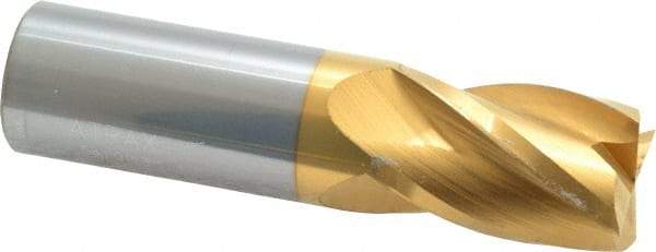 Atrax - 1", 1-1/2" LOC, 1" Shank Diam, 4" OAL, 4 Flute, Solid Carbide Square End Mill - Single End, TiN Finish, Spiral Flute, 30° Helix, Centercutting, Right Hand Cut, Right Hand Flute - USA Tool & Supply
