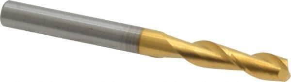 Atrax - 3/16", 5/8" LOC, 3/16" Shank Diam, 2" OAL, 2 Flute, Solid Carbide Square End Mill - Single End, TiN Finish, Spiral Flute, 30° Helix, Centercutting, Right Hand Cut - USA Tool & Supply