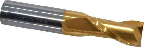 Atrax - 5/8", 1-1/4" LOC, 5/8" Shank Diam, 3-1/2" OAL, 2 Flute, Solid Carbide Square End Mill - Single End, TiN Finish, Spiral Flute, 30° Helix, Centercutting, Right Hand Cut - USA Tool & Supply