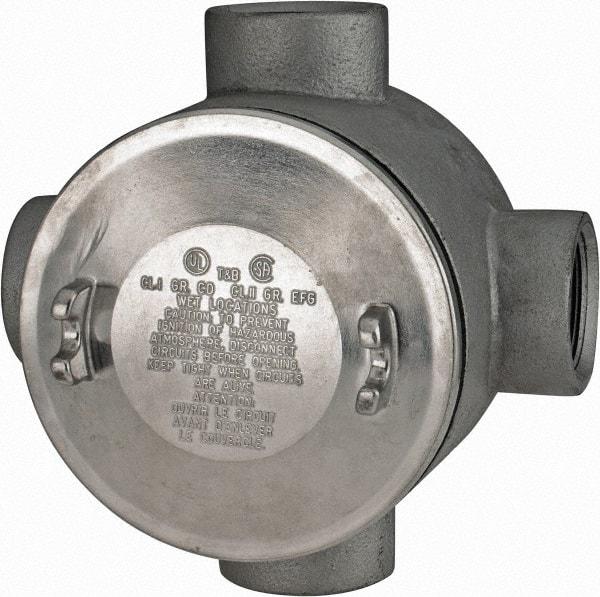 Thomas & Betts - (4) 1-1/2" Knockouts, Iron Round Junction Box - 5-3/4" Overall Width x 3.81" Overall Depth - USA Tool & Supply