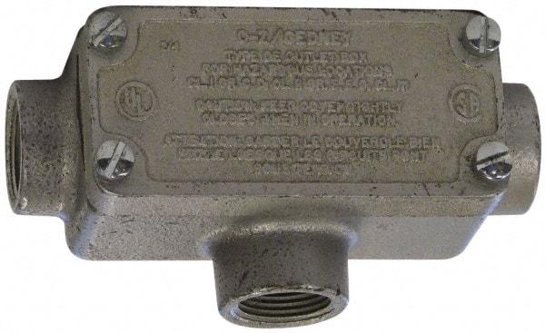 O-Z/Gedney - T Body, 1/2" Trade, Rigid Malleable Iron Conduit Body - Rectangle, 3.69" OAL, Hazardous Locations - USA Tool & Supply