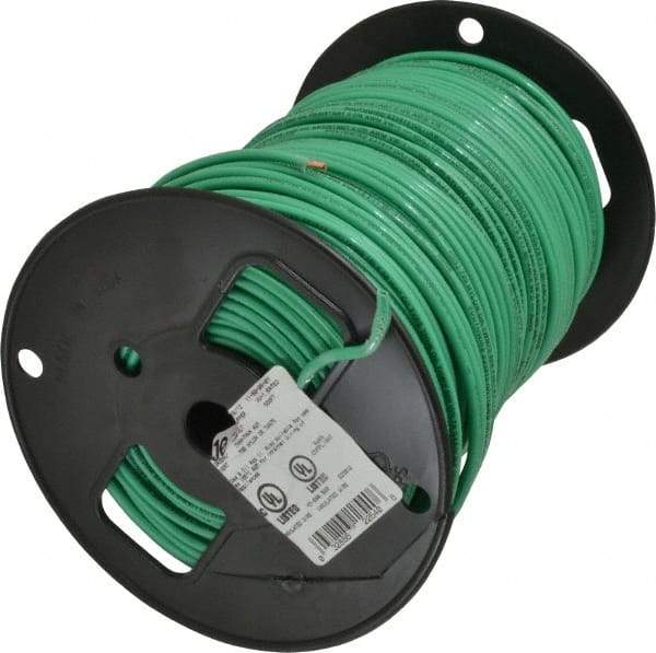 Southwire - THHN/THWN, 10 AWG, 30 Amp, 500' Long, Solid Core, 1 Strand Building Wire - Green, Thermoplastic Insulation - USA Tool & Supply