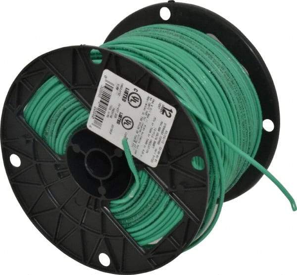 Southwire - THHN/THWN, 12 AWG, 20 Amp, 500' Long, Stranded Core, 19 Strand Building Wire - Green, Thermoplastic Insulation - USA Tool & Supply