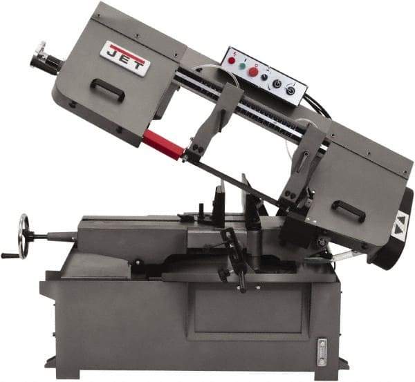 Jet - 10 x 14" Max Capacity, Manual Step Pulley Horizontal Bandsaw - 82, 132, 210 & 330 SFPM Blade Speed, 230/460 Volts, 45°, 3 hp, 3 Phase - USA Tool & Supply