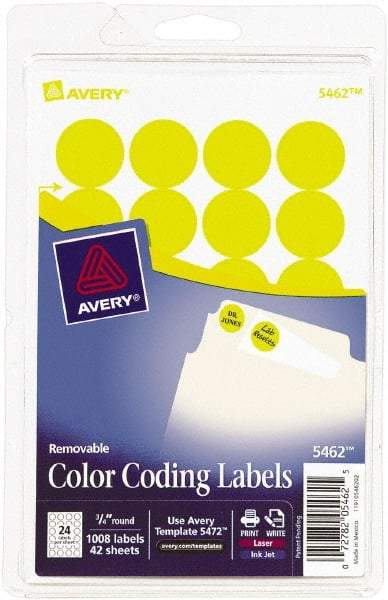 AVERY - 3/4" Wide x 3/4" Long, Yellow Paper Color Coding Labels - For Laser/Inkjet Printers - USA Tool & Supply