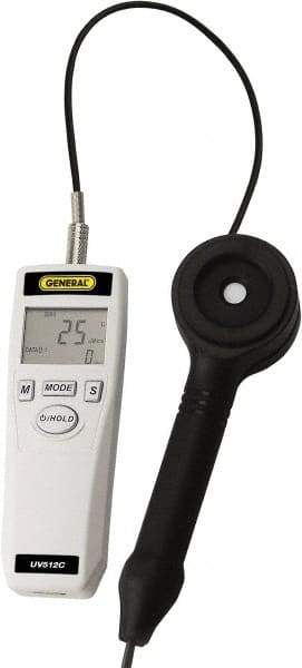 General - 9 Volt Battery, LCD Display, Light Meter - 4 Accuracy, Compatible with UVC Lighting, Built In Memory - USA Tool & Supply