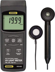 General - 9 Volt Battery, LCD Display, Light Meter - 4 Accuracy, Compatible with UVA, UVC Lighting, SD Card - USA Tool & Supply