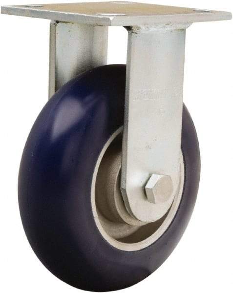 Hamilton - 6" Diam x 2" Wide x 7-1/2" OAH Top Plate Mount Rigid Caster - Polyurethane on Aluminum, 600 Lb Capacity, Precision Ball Bearing, 4 x 4-1/2" Plate - USA Tool & Supply
