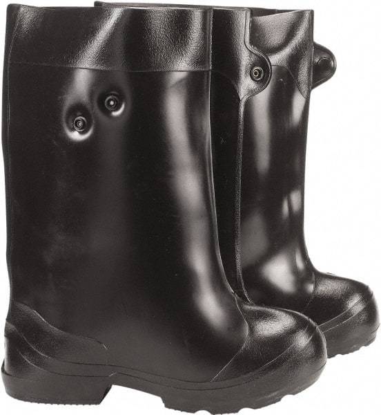 Winter Walking - Men's 6-7 (Women's 8-9) Traction Overshoes - 15" High, Plain Toe, Nonslip Sole, PVC Upper, Black - USA Tool & Supply