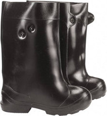 Winter Walking - Men's 6-7 (Women's 8-9) Traction Overshoes - 15" High, Plain Toe, Nonslip Sole, PVC Upper, Black - USA Tool & Supply