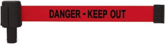 Banner Stakes - 6.61" High x 15' Long x 2-1/2" Wide Retractable Barrier Belt - Plastic & Polyester, Matte Finish, Red, Use with Banner Stakes Plus Stanchion, Banner Stakes Plus Base - USA Tool & Supply