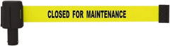 Banner Stakes - 6.61" High x 15' Long x 2-1/2" Wide Retractable Barrier Belt - Plastic & Polyester, Matte Finish, Yellow, Use with Banner Stakes Plus Stanchion, Banner Stakes Plus Base - USA Tool & Supply