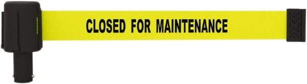 Banner Stakes - 6.61" High x 15' Long x 2-1/2" Wide Retractable Barrier Belt - Plastic & Polyester, Matte Finish, Yellow, Use with Banner Stakes Plus Stanchion, Banner Stakes Plus Base - USA Tool & Supply