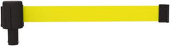 Banner Stakes - 6.61" High x 15' Long x 2-1/2" Wide Retractable Barrier Belt - Plastic & Polyester, Matte Finish, Yellow, Use with Banner Stakes Plus Stanchion, Banner Stakes Plus Base - USA Tool & Supply