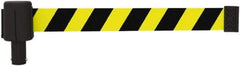 Banner Stakes - 6.61" High x 15' Long x 2-1/2" Wide Retractable Barrier Belt - Plastic & Polyester, Matte Finish, Yellow/Black, Use with Banner Stakes Plus Stanchion, Banner Stakes Plus Base - USA Tool & Supply