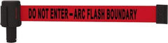 Banner Stakes - 6.61" High x 15' Long x 2-1/2" Wide Retractable Barrier Belt - Plastic & Polyester, Matte Finish, Red, Use with Banner Stakes Plus Stanchion, Banner Stakes Plus Base - USA Tool & Supply