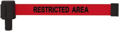 Banner Stakes - 6.61" High x 15' Long x 2-1/2" Wide Retractable Barrier Belt - Plastic & Polyester, Matte Finish, Red, Use with Banner Stakes Plus Stanchion, Banner Stakes Plus Base - USA Tool & Supply