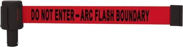 Banner Stakes - 6.61" High x 15' Long x 2-1/2" Wide Retractable Barrier Belt - Plastic & Polyester, Matte Finish, Red, Use with Banner Stakes Plus Stanchion, Banner Stakes Plus Base - USA Tool & Supply
