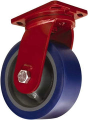 Hamilton - 12" Diam x 4" Wide x 15-1/2" OAH Top Plate Mount Swivel Caster - Polyurethane Mold on Forged Steel, 6,000 Lb Capacity, Tapered Roller Bearing, 6-1/2 x 7-1/2" Plate - USA Tool & Supply