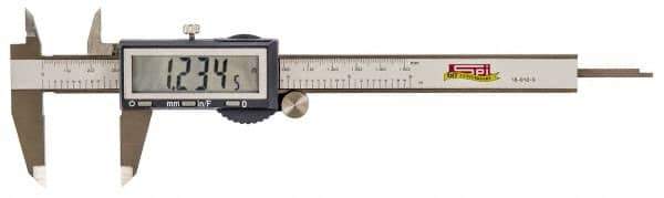 SPI - 0 to 6" Range 0.0005" Resolution, IP54 Electronic Caliper - Stainless Steel with 1.56" Stainless Steel Jaws, 0.0015" Accuracy - USA Tool & Supply