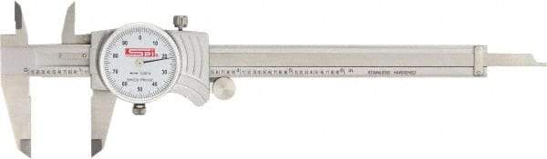 SPI - 0" to 6" Range, 0.001" Graduation, 0.1" per Revolution, Dial Caliper - White Face, 1.56" Jaw Length, Accurate to 0.0010" - USA Tool & Supply