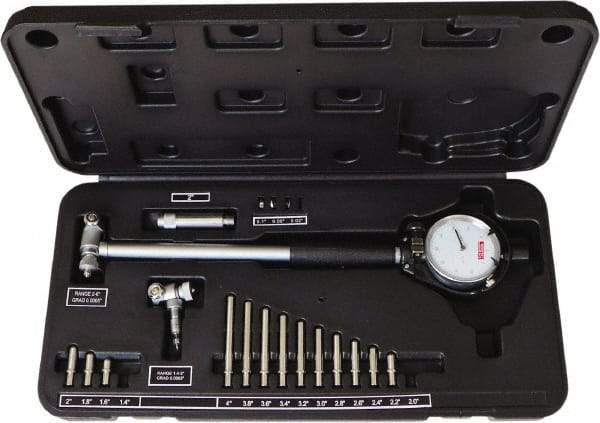 SPI - 15 Anvil, 1.4 to 6" Dial Bore Gage Set - 0.0005" Graduation, 6" Gage Depth, Accurate to 0.0005", Carbide Contact Point - USA Tool & Supply