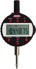 SPI - 0 to 1/2" Range, 0.00005" Graduation, Electronic Drop Indicator - Flat & Center Lug Back, Accurate to 0.00016", English & Metric System, LCD Display - USA Tool & Supply