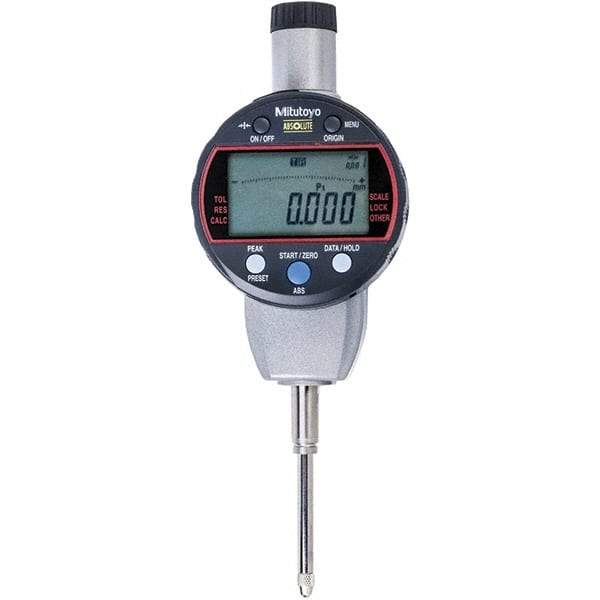 Mitutoyo - 0 to 1" Range, 0.001mm Graduation, Electronic Drop Indicator - Flat Back, Accurate to 0.002mm, Metric System, LCD Display - USA Tool & Supply