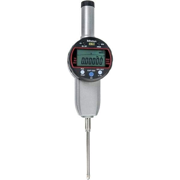 Mitutoyo - 0 to 2" Range, 0.001mm Graduation, Electronic Drop Indicator - Flat Back, Accurate to 0.00025", Inch & Metric System, LCD Display - USA Tool & Supply