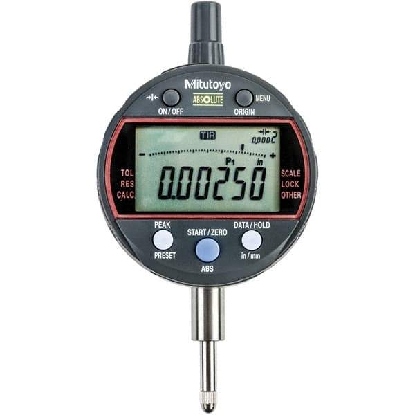 Mitutoyo - 0 to 1/2" Range, 0.001mm Graduation, Electronic Drop Indicator - Flat Back, Accurate to 0.0001", Inch & Metric System, LCD Display - USA Tool & Supply