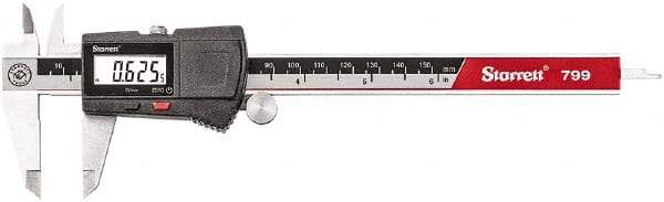 Starrett - 0 to 150mm Range, 0.01mm Resolution, Electronic Caliper - Stainless Steel with 1-1/2" Stainless Steel Jaws, 0.02mm Accuracy - USA Tool & Supply
