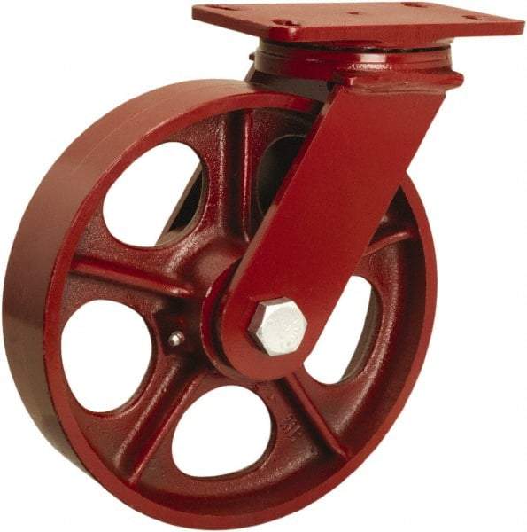Hamilton - 10" Diam x 2-1/2" Wide x 11-1/2" OAH Top Plate Mount Swivel Caster - Cast Iron, 2,200 Lb Capacity, Straight Roller Bearing, 4-1/2 x 6-1/2" Plate - USA Tool & Supply