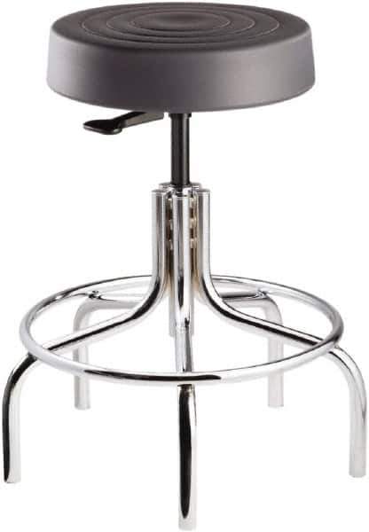 Bevco - 14 Inch Wide x 14-1/2 Inch Deep x 25 Inch High, Tubular Chrome Base, Adjustable Height Swivel Stool - Polyurethane Seat, Graphite - USA Tool & Supply