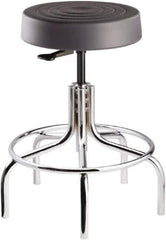 Bevco - 14 Inch Wide x 14-1/2 Inch Deep x 25 Inch High, Tubular Chrome Base, Adjustable Height Swivel Stool - Polyurethane Seat, Graphite - USA Tool & Supply