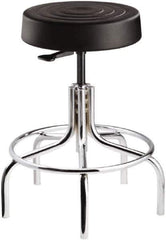 Bevco - 14 Inch Wide x 14-1/2 Inch Deep x 30 Inch High, Tubular Chrome Base, Adjustable Height Swivel Stool - Polyurethane Seat, Black - USA Tool & Supply