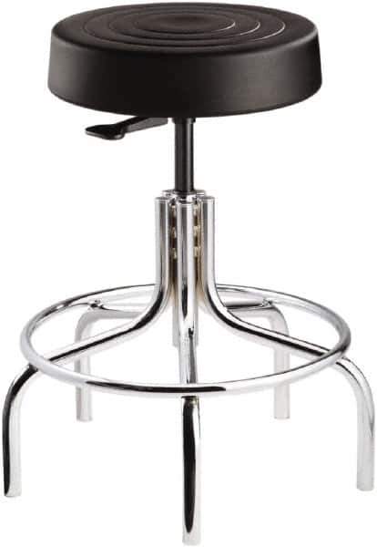 Bevco - 14 Inch Wide x 14-1/2 Inch Deep x 25 Inch High, Tubular Chrome Base, Adjustable Height Swivel Stool - Polyurethane Seat, Black - USA Tool & Supply