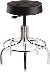 Bevco - 14 Inch Wide x 14-1/2 Inch Deep x 25 Inch High, Tubular Chrome Base, Adjustable Height Swivel Stool - Polyurethane Seat, Black - USA Tool & Supply