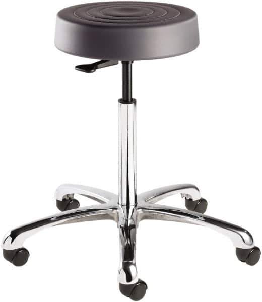 Bevco - 14 Inch Wide x 14-1/2 Inch Deep x 33 Inch High, Polished Aluminum Base, Adjustable Height Swivel Stool - Polyurethane Seat, Graphite - USA Tool & Supply