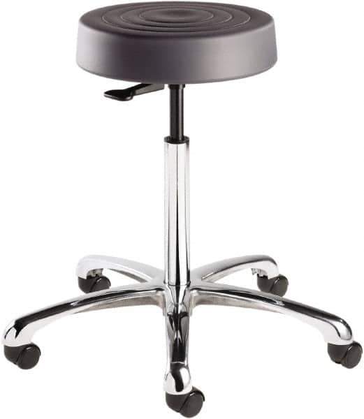 Bevco - 14 Inch Wide x 14-1/2 Inch Deep x 27-3/4 Inch High, Polished Aluminum Base, Adjustable Height Swivel Stool - Polyurethane Seat, Graphite - USA Tool & Supply