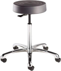 Bevco - 14 Inch Wide x 14-1/2 Inch Deep x 27-3/4 Inch High, Polished Aluminum Base, Adjustable Height Swivel Stool - Polyurethane Seat, Graphite - USA Tool & Supply