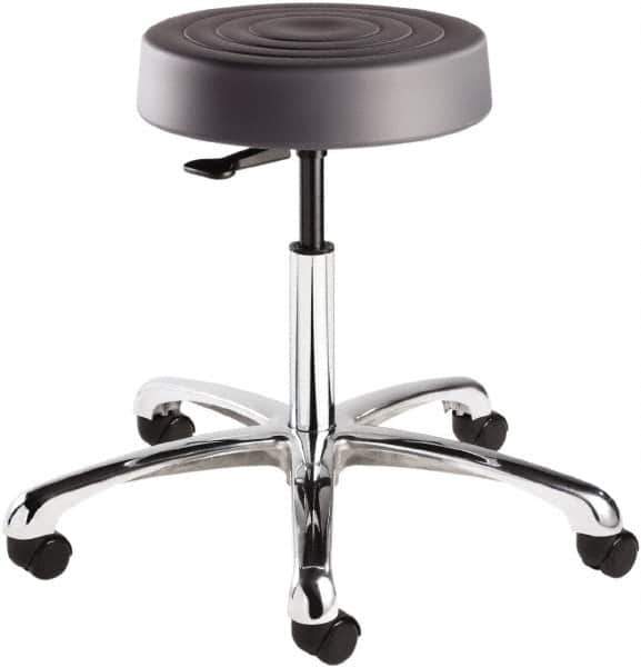 Bevco - 14 Inch Wide x 14-1/2 Inch Deep x 22-1/2 Inch High, Polished Aluminum Base, Adjustable Height Swivel Stool - Polyurethane Seat, Graphite - USA Tool & Supply