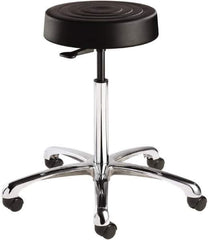 Bevco - 14 Inch Wide x 14-1/2 Inch Deep x 27-3/4 Inch High, Polished Aluminum Base, Adjustable Height Swivel Stool - Polyurethane Seat, Black - USA Tool & Supply