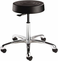 Bevco - 14 Inch Wide x 14-1/2 Inch Deep x 22-1/2 Inch High, Polished Aluminum Base, Adjustable Height Swivel Stool - Polyurethane Seat, Black - USA Tool & Supply