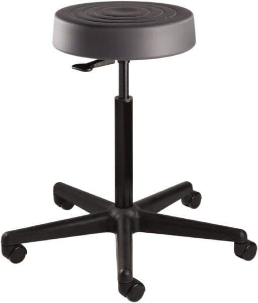 Bevco - 14 Inch Wide x 14-1/2 Inch Deep x 34 Inch High, Reinforced Black Nylon Base, Adjustable Height Swivel Stool - Polyurethane Seat, Graphite - USA Tool & Supply