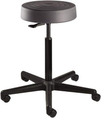 Bevco - 14 Inch Wide x 14-1/2 Inch Deep x 34 Inch High, Reinforced Black Nylon Base, Adjustable Height Swivel Stool - Polyurethane Seat, Graphite - USA Tool & Supply