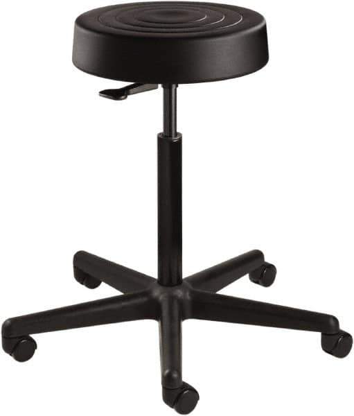 Bevco - 14 Inch Wide x 14-1/2 Inch Deep x 34 Inch High, Reinforced Black Nylon Base, Adjustable Height Swivel Stool - Polyurethane Seat, Black - USA Tool & Supply