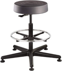 Bevco - 14 Inch Wide x 14-1/2 Inch Deep x 28-1/4 Inch High, Reinforced Black Nylon Base, Adjustable Height Swivel Stool - Polyurethane Seat, Graphite - USA Tool & Supply